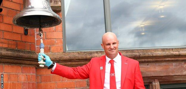 Andrew Strauss rings the Old Trafford bell