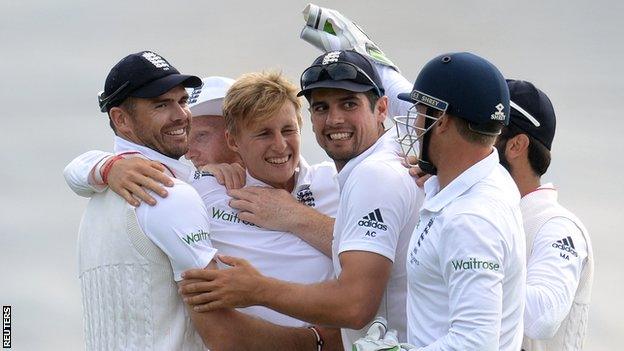 England celebrate during the first Test win over Australia in Cardiff in the 2015 Ashes series