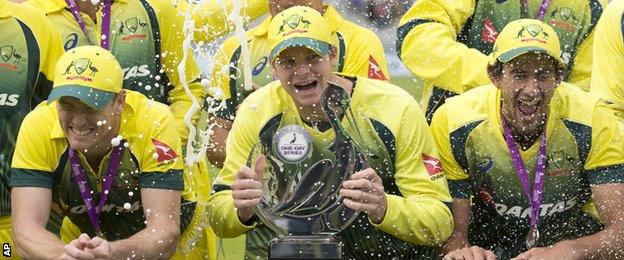 Australia celebrate after winning the one-day series