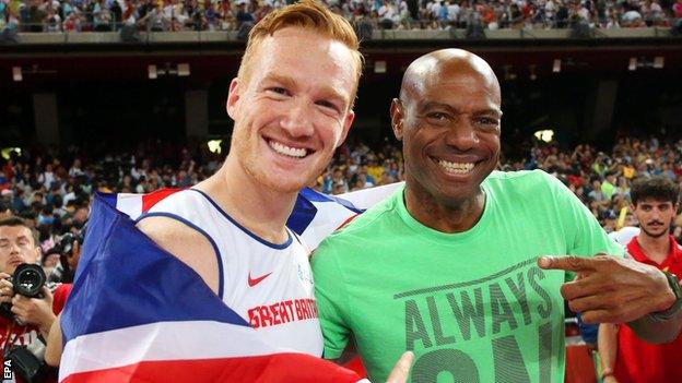 Greg Rutherford (left) and Mike Powell