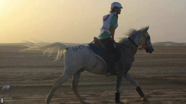 Endurance racer Avril Bray guides Moro Torcaz through the sand