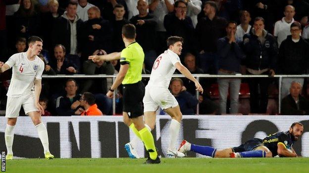 Harry Maguire concedes a penalty against Kosovo