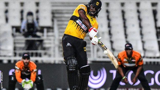 Chris Gayle batting during the Mzansi Super League