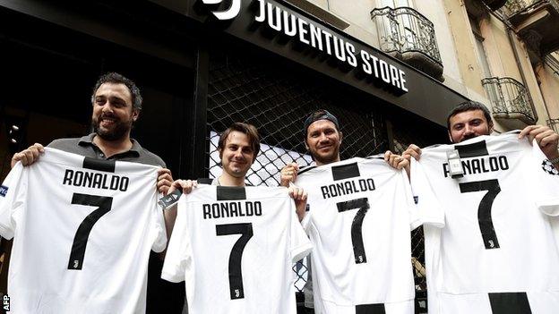 Juventus fans with Cristiano Ronaldo shirts