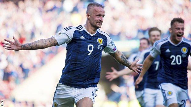 Leigh Griffiths celebrates scoring for Scotland against England