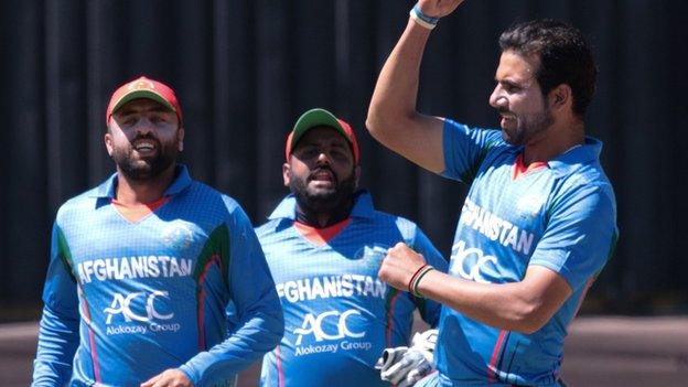 Afghanistan celebrate a wicket against Zimbabwe