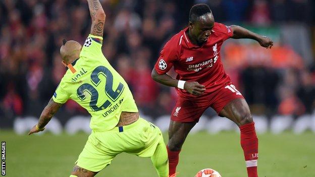 Liverpool's striker Sadio Mane in action during the Champions League semi-final against Barcelona