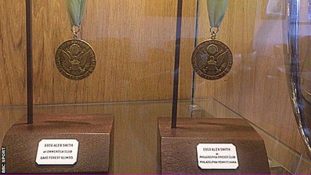 Alex Smith's two US Open winners medals are displayed at Carnoustie