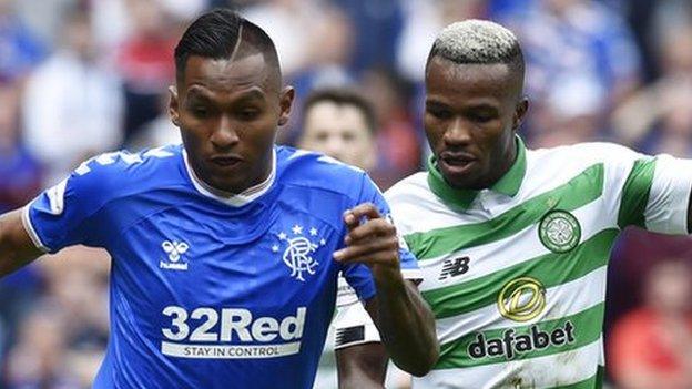 Rangers' Alfredo Morelos (left) takes on Celtic's Boli Bolingoli during the Old Firm clash in September