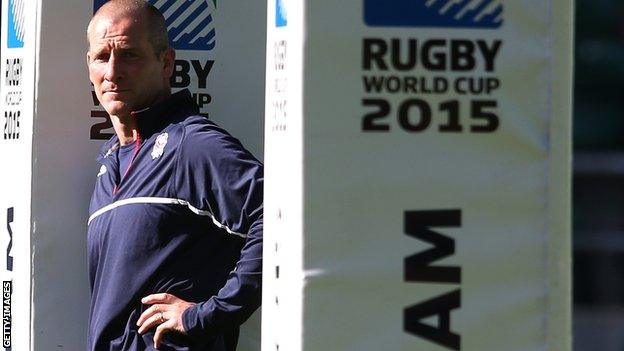 Stuart Lancaster looks on as England train