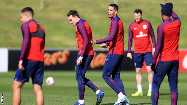 Phil Jones (second left) and Chris Smalling