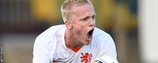 Ajax's Donny van de Beek in action for Netherlands Under-19s