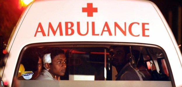 Ajantha Mendis in an ambulance