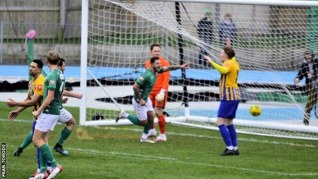 Kieran Mahon scores for Guernsey FC