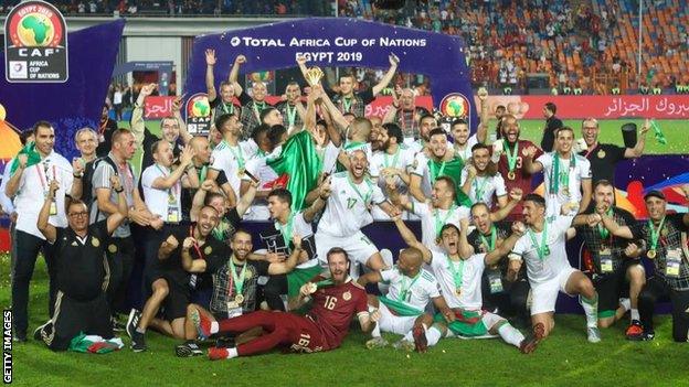 Algeria celebrate winning the Africa Cup of Nations