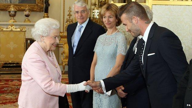 The Queen meeting David Beckham