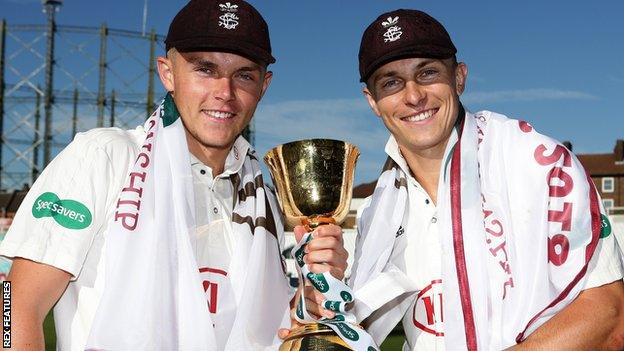 Sam and Tom Curran with the County Championship trophy