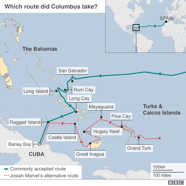 Map of the commonly accepted route and Josiah Marvel's alternative route