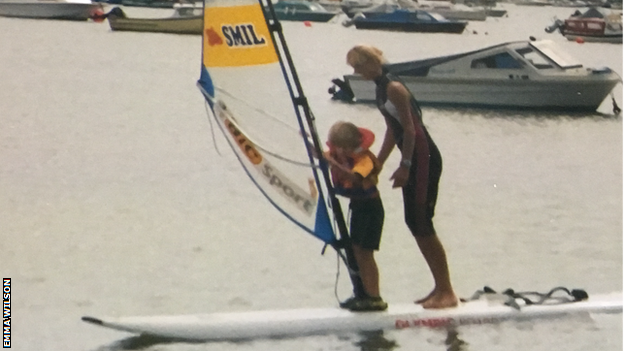 Emma and Penny Wilson windsurfing