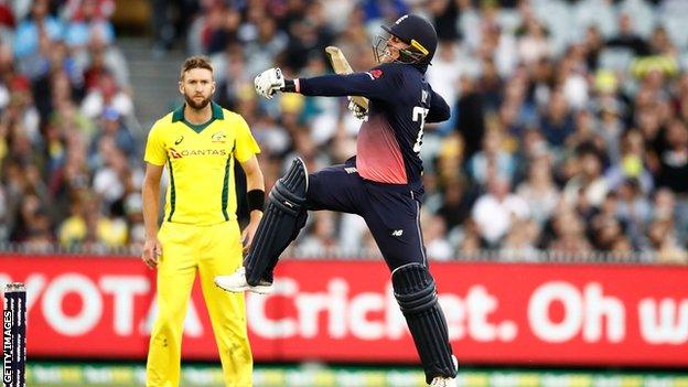 Jason Roy celebrates