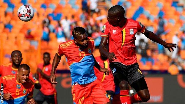 Patrick Kaddu scores for Uganda against DR Congo