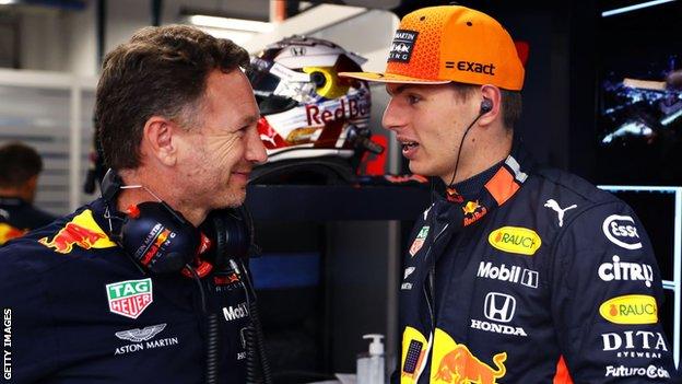 Christian Horner and Max Verstappen