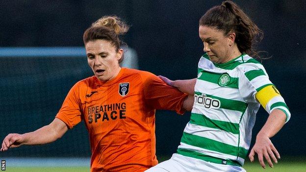 Glasgow City's Jo Love and Celtic's Kelly Clark