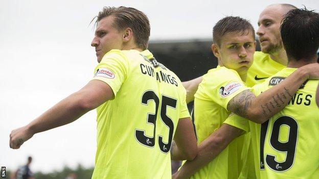 Jason Cummings (left) scored twice against Falkirk