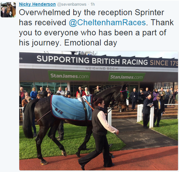 Sprinter Sacre was cheered by racegoers when paraded at Cheltenham on Sunday afternoon