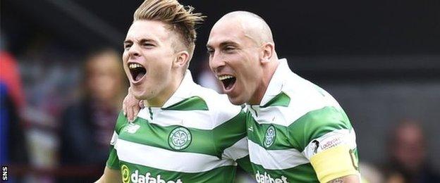 Celtic celebrate James Forrest's opening goal