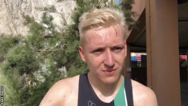 William Draper talks after finishing second in the triathlon in the Island Games