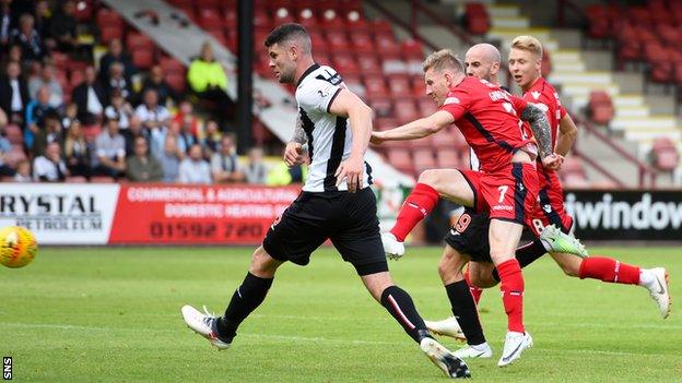 Michael Gardyne scores for Ross County against Dunfermline Athletic