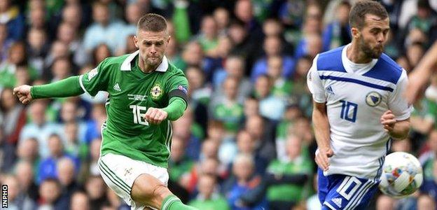 Oliver Norwood in action for Northern Ireland against Bosnia-Herzegovina in the inaugural Nations League