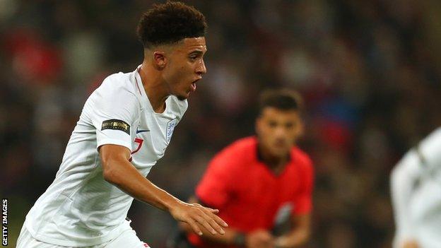 Jadon Sancho playing for England