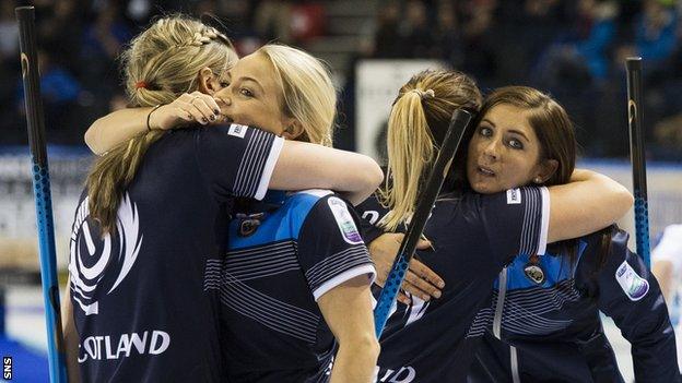 Eve Muirhead's Scotland rink celebrate their bronze medal