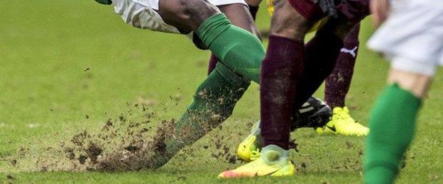 The Tynecastle pitch has deteriorated badly