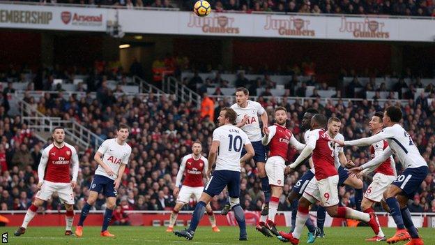 Shkodran Mustafi scores for Arsenal against Tottenham