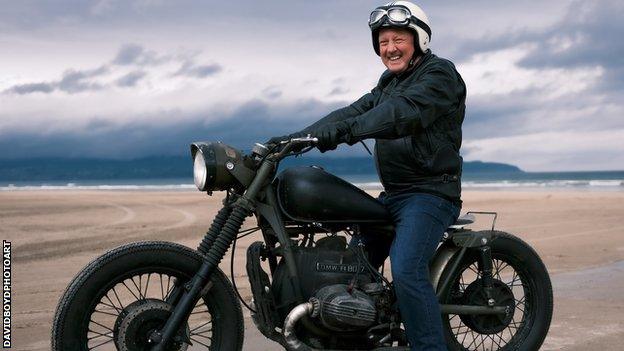 Stephen Davison on board a bike on Benone Strand