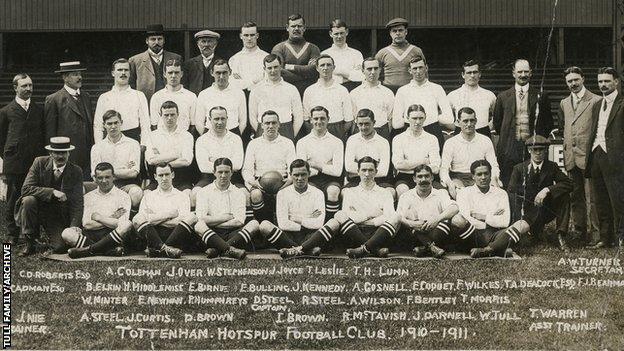 Walter Tull in the 1910-1911 Tottenham Hotspur team photo