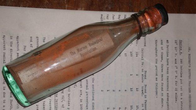 One of the bottles that was thrown into the sea between 1904 and 1906