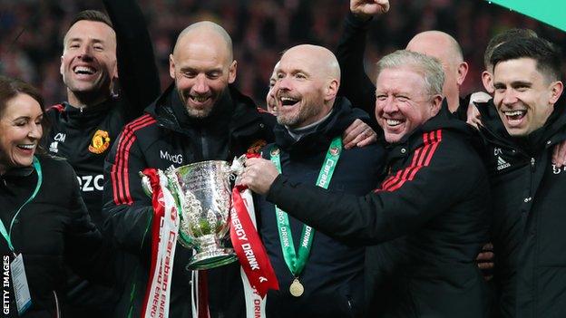 Erik ten Hag with Steve McLaren and other members of his backroom staff