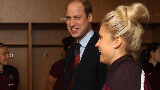 Prince William (centre) and Steph Houghton (right)