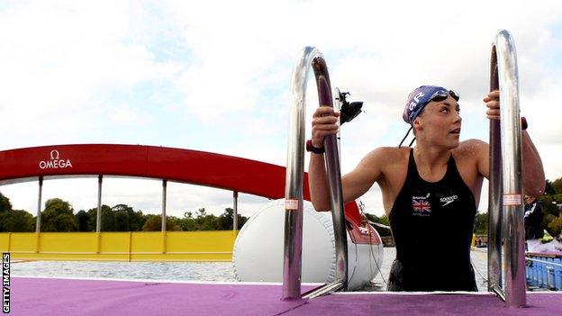 Lucy Charles-Barclay taking part in a 2012 Olympic Games test event for the 10km swim