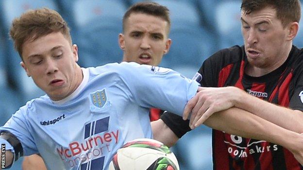 Matthew Shevlin in action for Ballymena United