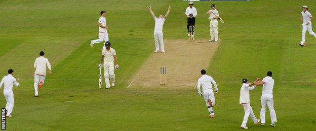 Ben Stokes (top, centre) celebrates his fifth wicket