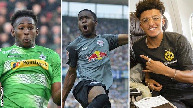 Reece Oxford (left), Ademola Lookman (centre) and Jadon Sancho (right)