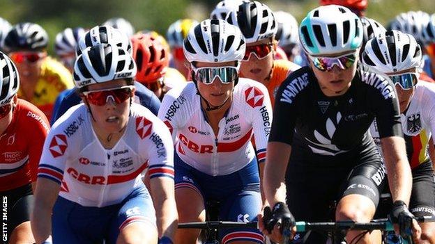 Lizzie Deignan cycling at the Imola motor racing track