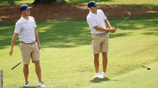 Justin Thomas and Jordan Spieth in practice at Presidents Cup