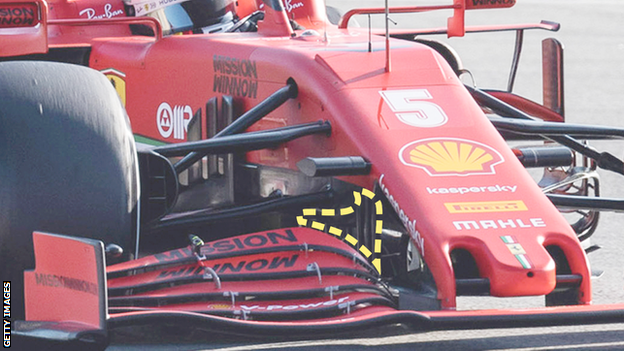 Sebastian Vettel's ferrari showing the 'J-vane'