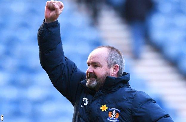 Kilmarnock manager Steve Clarke celebrates against Rangers